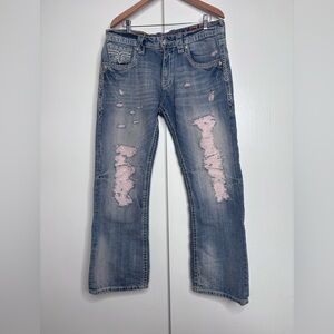 Rock Revival Men’s Faby Boot Jeans Size 34 Distressed Y2K